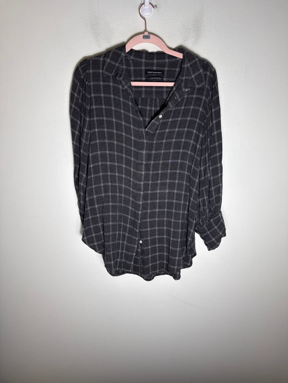 Something Navy Gray and White Windowpane Button Up Shirt Sz M